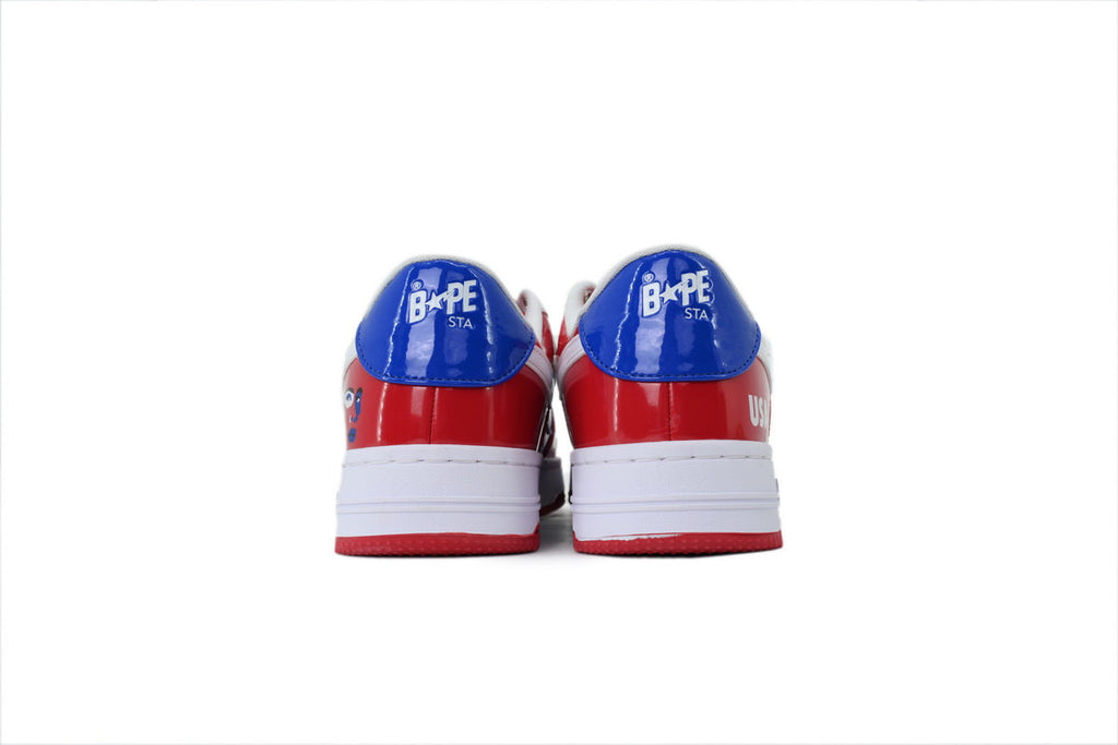 A BATHING APE BAPE STA Glossy Red, Blue & White Eye-Graphic Sneakers | Women's & Men's Skate-Inspired Shoes