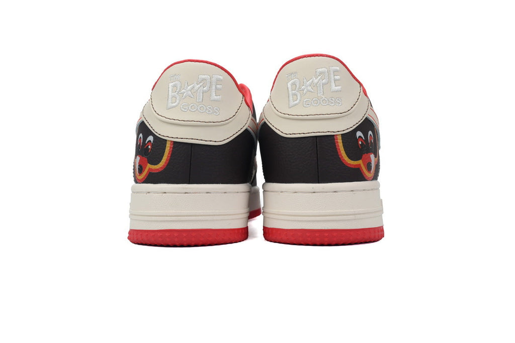 A BATHING APE BAPE STA Black, Cream & Coral Red Graphic Sneakers | Women's & Men's Skate-Inspired Shoes