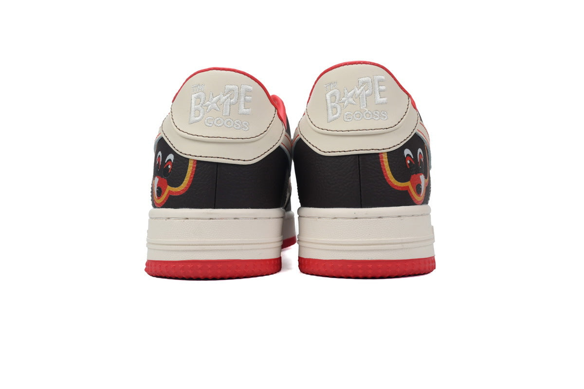 A BATHING APE BAPE STA Black, Cream & Coral Red Graphic Sneakers | Women's & Men's Skate-Inspired Shoes