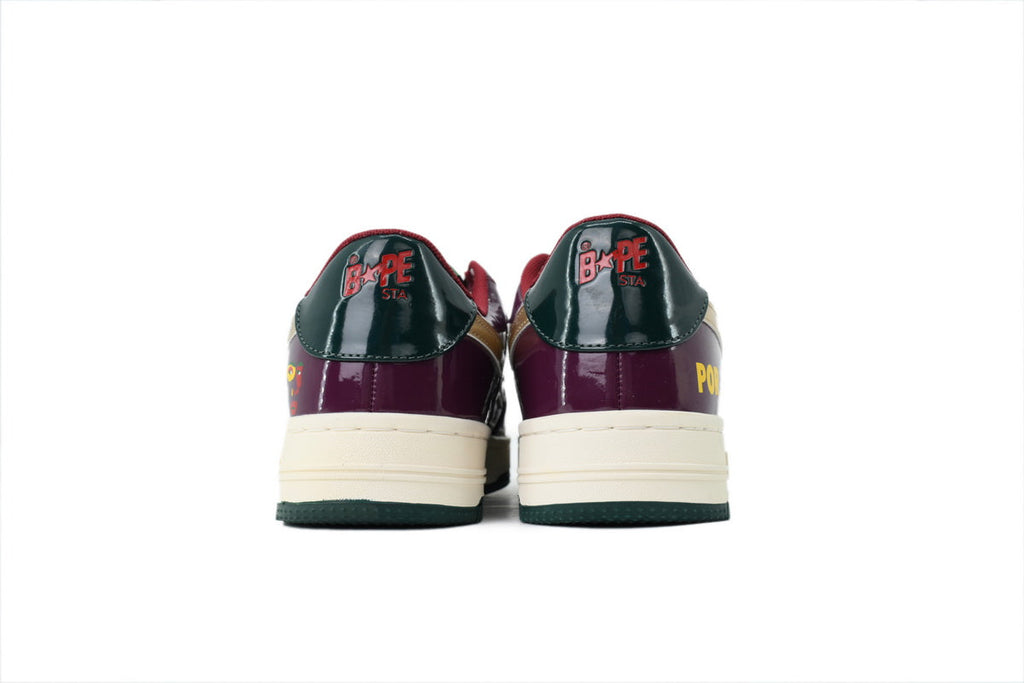 A BATHING APE BAPE STA Glossy Burgundy & Forest Green Eye-Graphic Sneakers | Women's & Men's Skate-Inspired Shoes