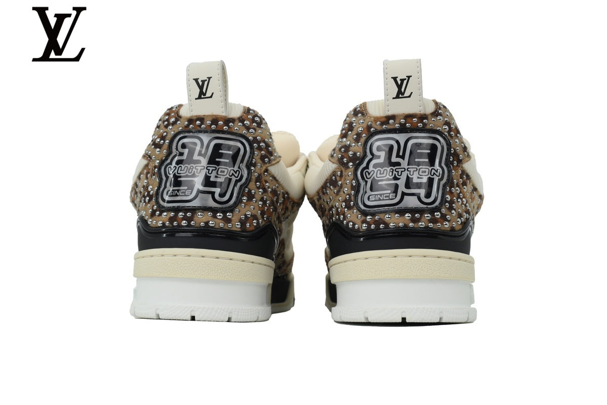Louis Vuitton Skate shoes for man  women Sneaker – Cream Leopard & Rhinestone
