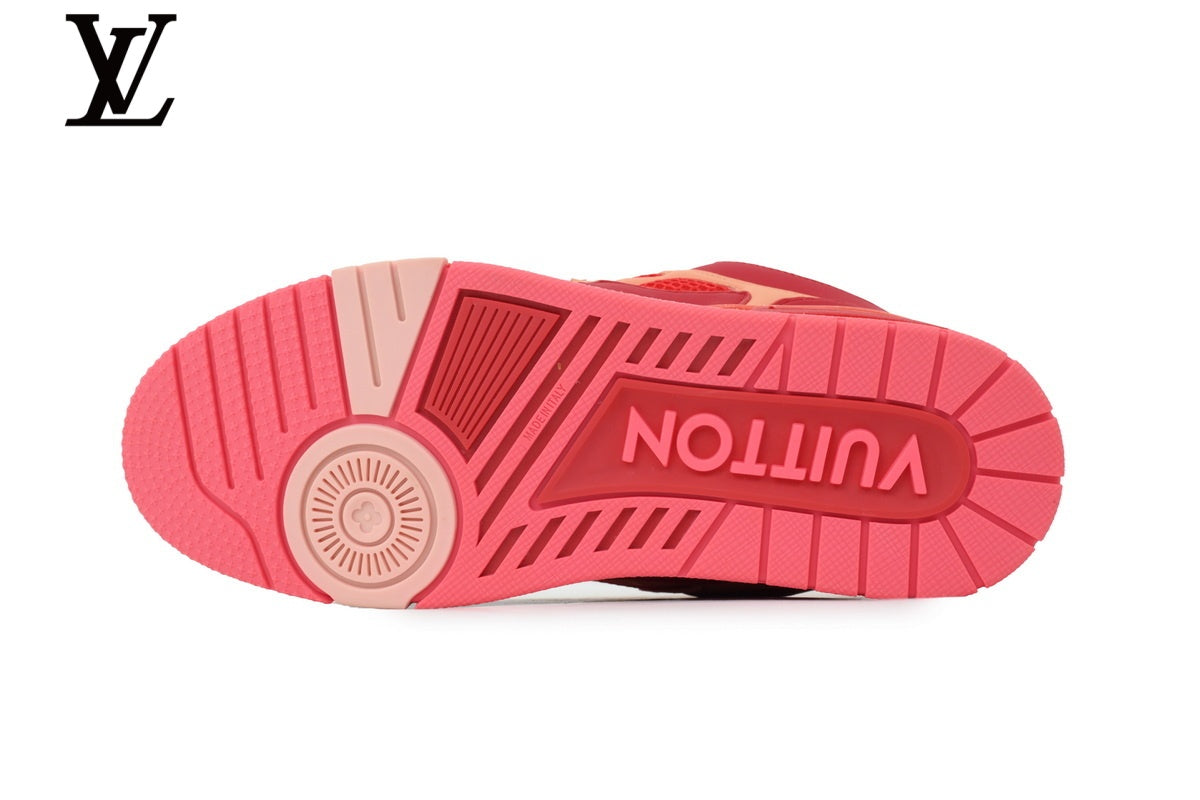 Louis Vuitton Trainer  shoes for man  women Sneaker – Red & Peach Mesh & Leather