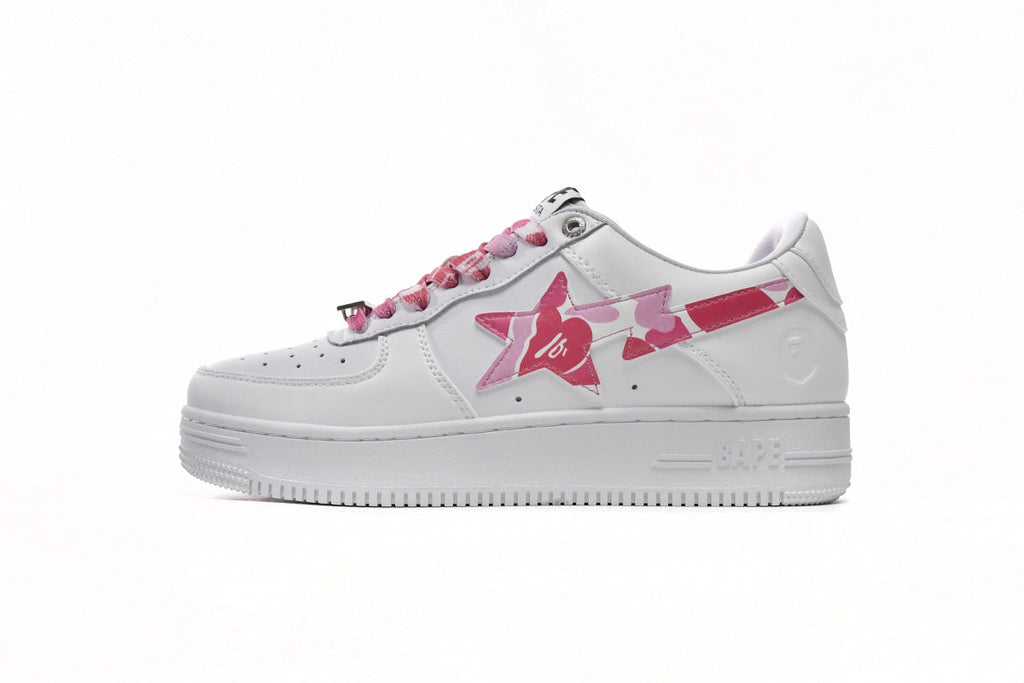 A BATHING APE BAPE STA White & Pink Camo Sneakers | Women's & Men's Skate-Inspired Shoes