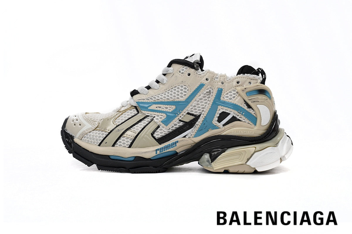 Balenciaga Runner men's shoes  women sneakers – Beige & Blue