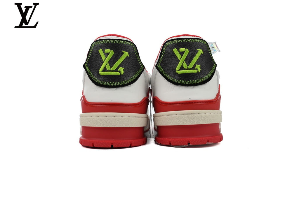 Louis Vuitton LV shoes for man  women Trainer Sneaker – White, Red & Green