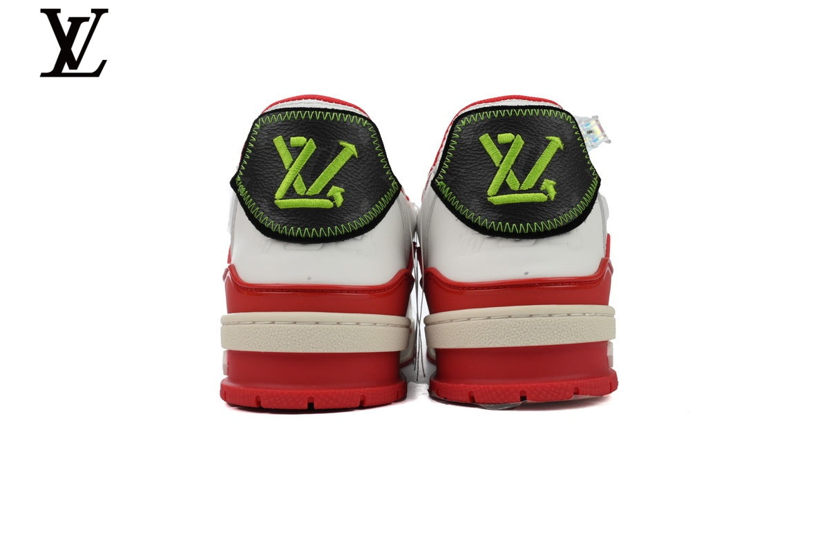 Louis Vuitton LV shoes for man  women Trainer Sneaker – White, Red & Green
