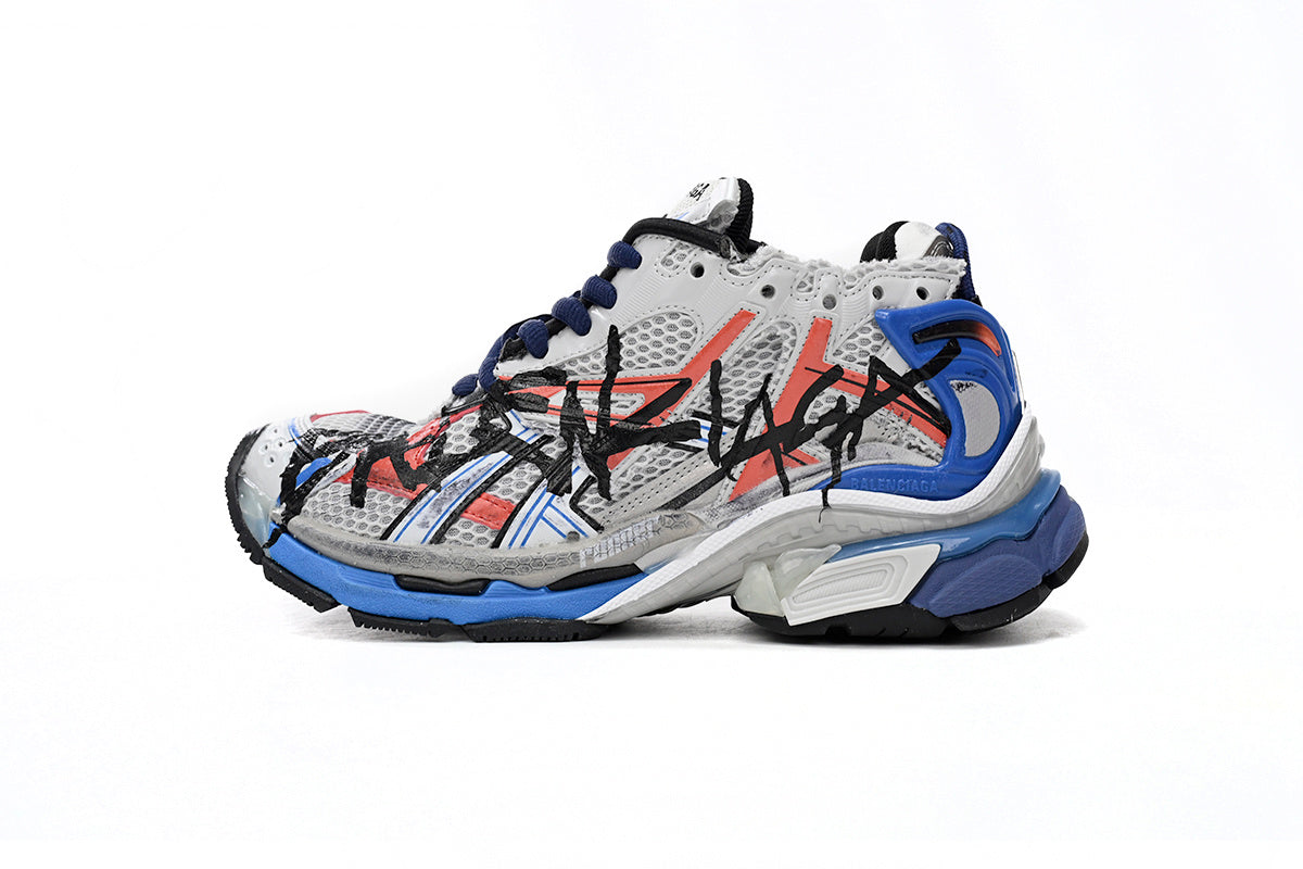 Balenciaga men's shoes Track Runner Sneaker – Distressed Low-Top  balenciaga runners  Red, white, and blue