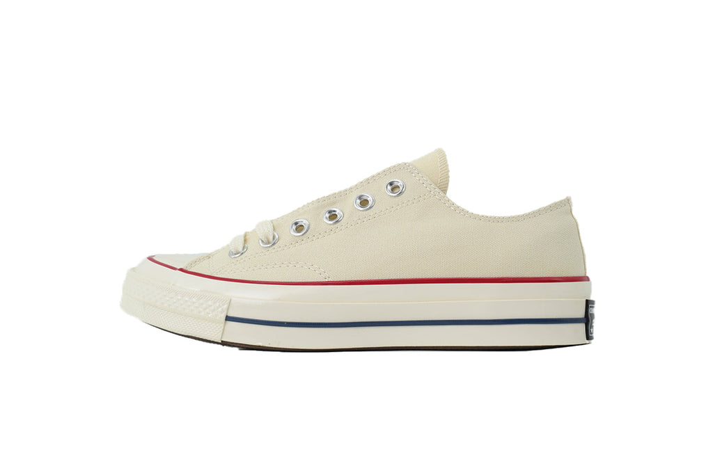 Converse Chuck 70 Women's Men's Shoes | Cream Low-Top Canvas Sneakers with Red & Blue Stripes