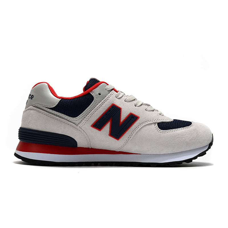 New Balance 574 Women's & Men's Light Grey Navy & Red Retro Sneakers