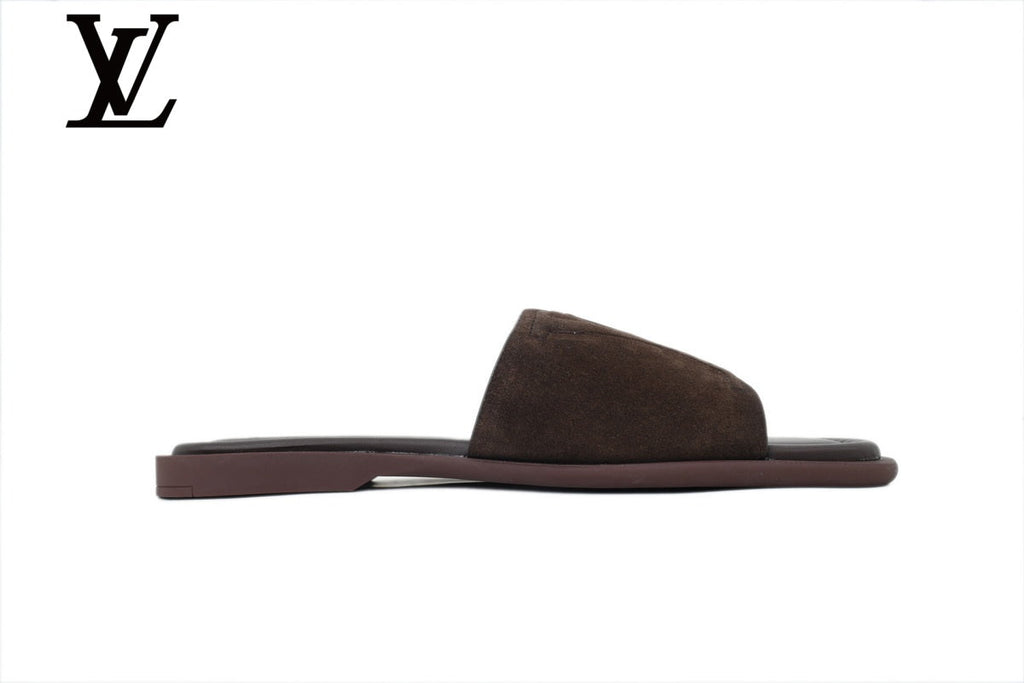 louis vuitton shoes for man  women Dark Brown Suede-Look Slides | Sizes 35–46