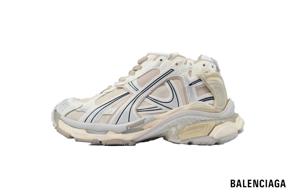 Balenciaga Runner men's shoes  women sneakers – Beige & White