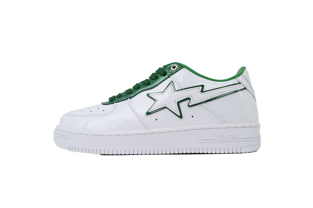 A BATHING APE BAPE STA White & Green Outline-Star Sneakers | Women's & Men's Skate-Inspired Shoes