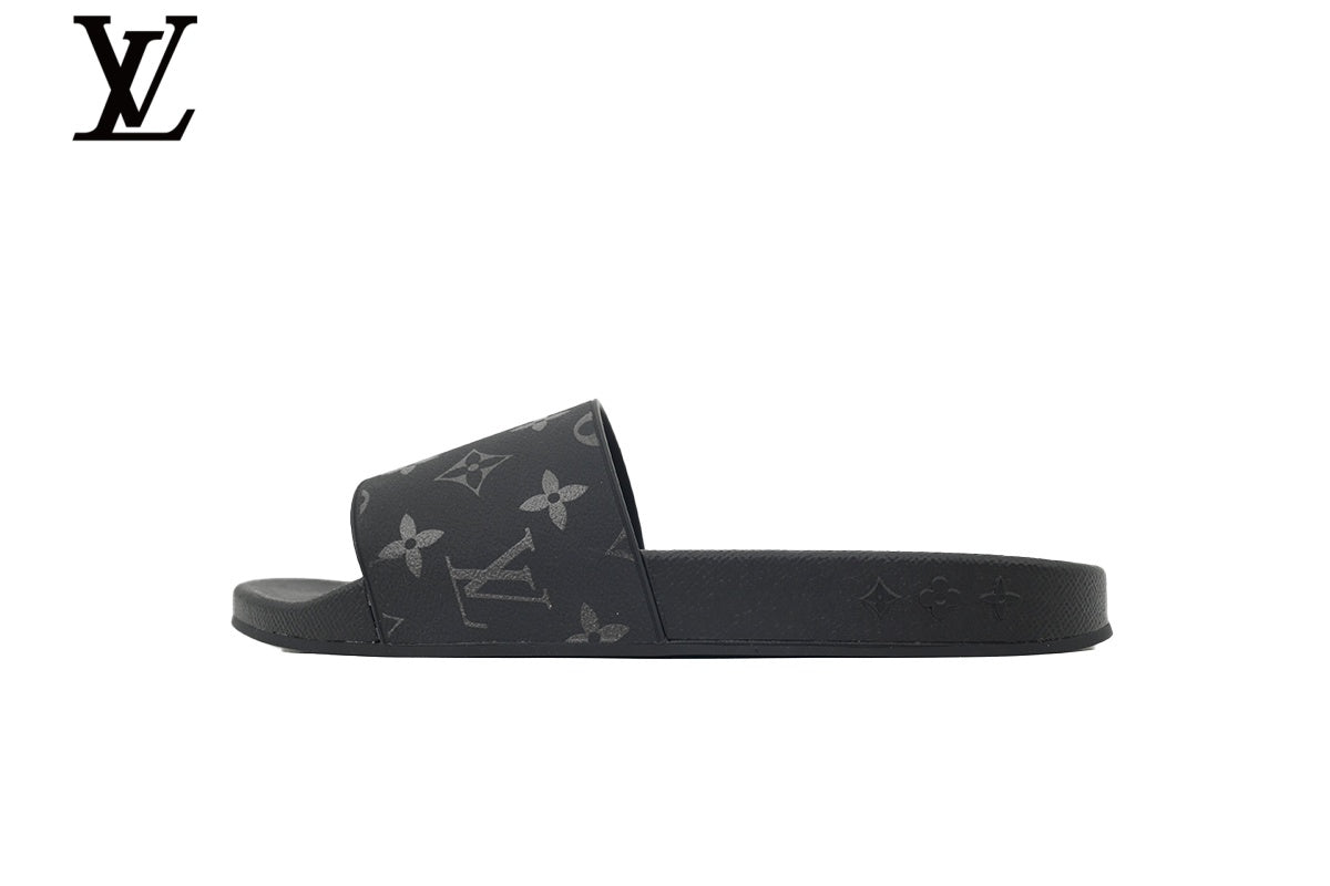 Louis Vuitton Monogram Slide Sandal – Black Canvas & Black Rubber Sole