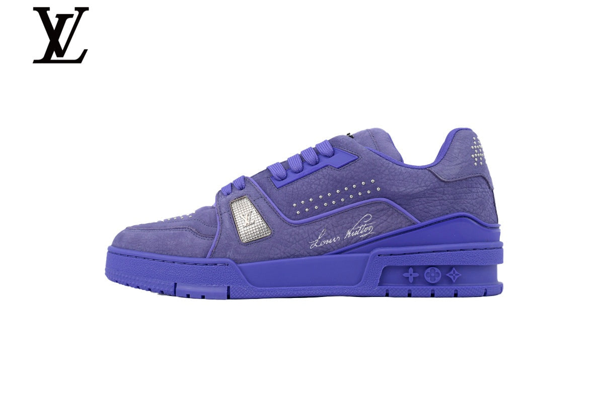 Louis Vuitton Trainer  shoes for man  women Sneaker – Purple Suede with Rhinestone Embellishment