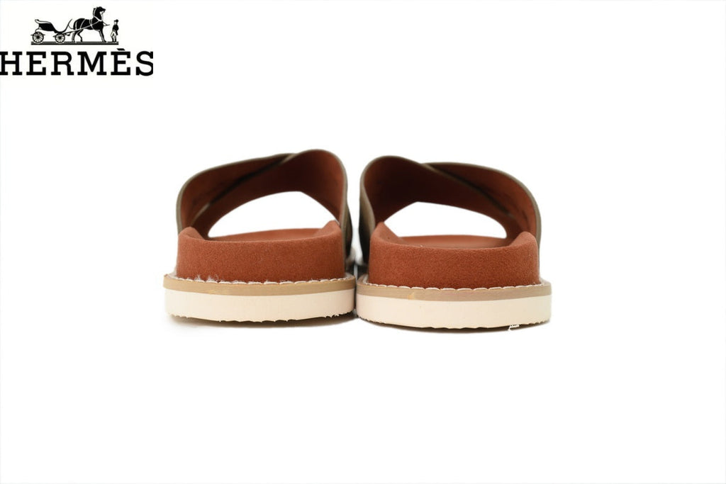 Hermès Olive Green Suede Cross-Strap Slide Sandal