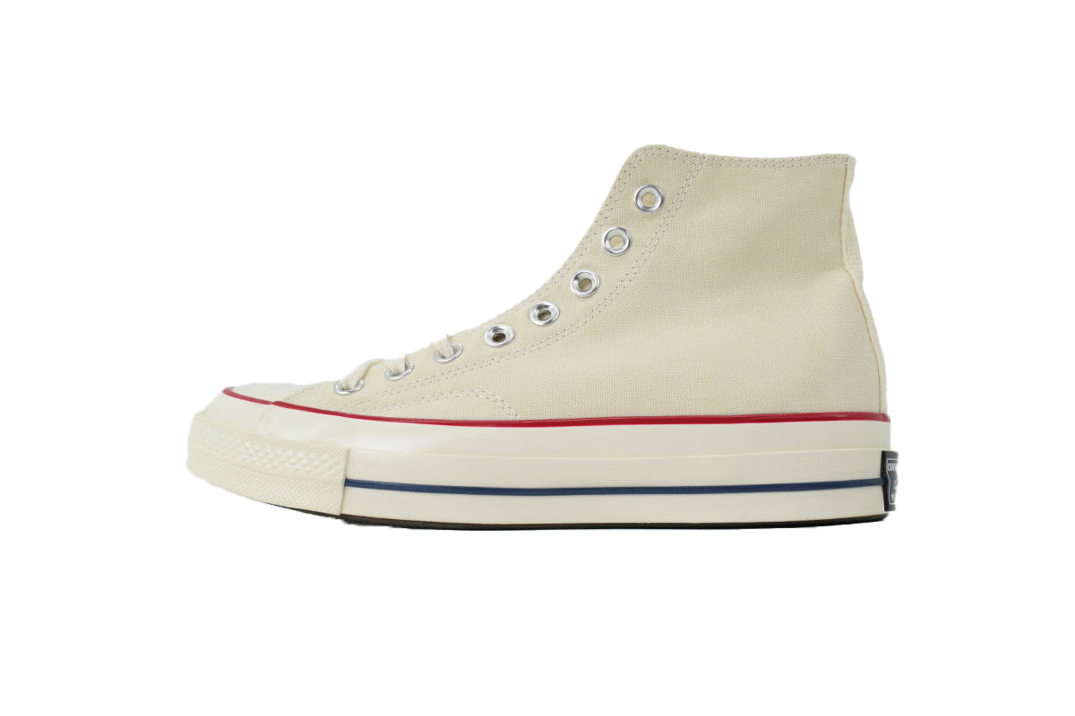 Converse Chuck 70 Women's Men's Shoes | Cream High-Top Canvas Sneakers with Red & Blue Stripes
