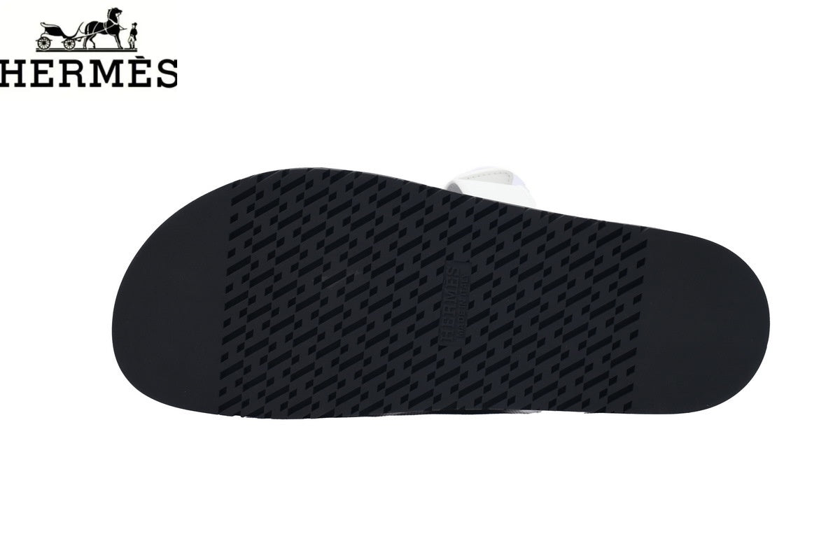 Hermès Black Leather Double-Strap Adjustable Slide Sandal