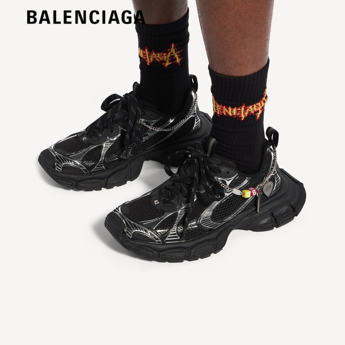 Balenciaga 3XL men's shoes  women sneakers Black Silver With Charm