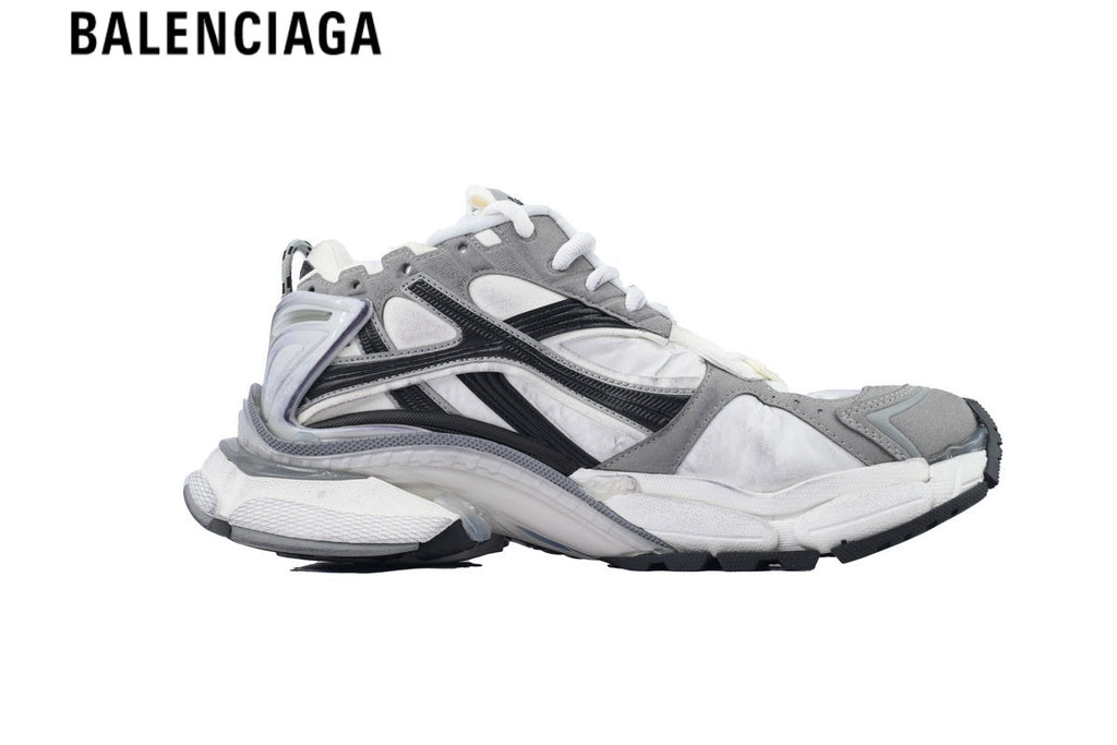 Balenciaga Runner Sneaker — White Mesh, Black & Grey Synthetic Overlays