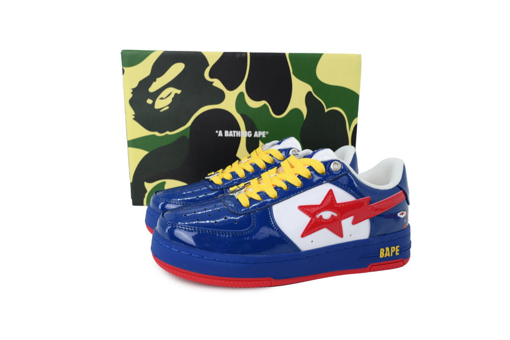 A BATHING APE BAPE STA Glossy Royal Blue & Red Eye-Graphic Sneakers | Women's & Men's Skate-Inspired Shoes