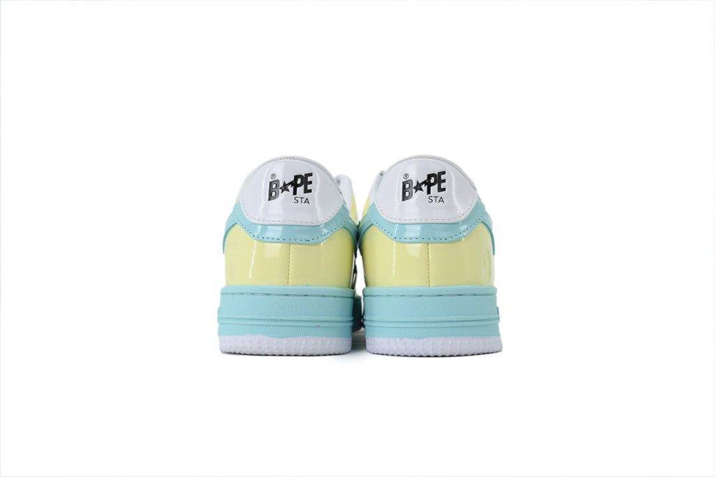 A BATHING APE BAPE STA Glossy Pastel Yellow, Aqua & Brown Sneakers | Women's & Men's Skate-Inspired Shoes