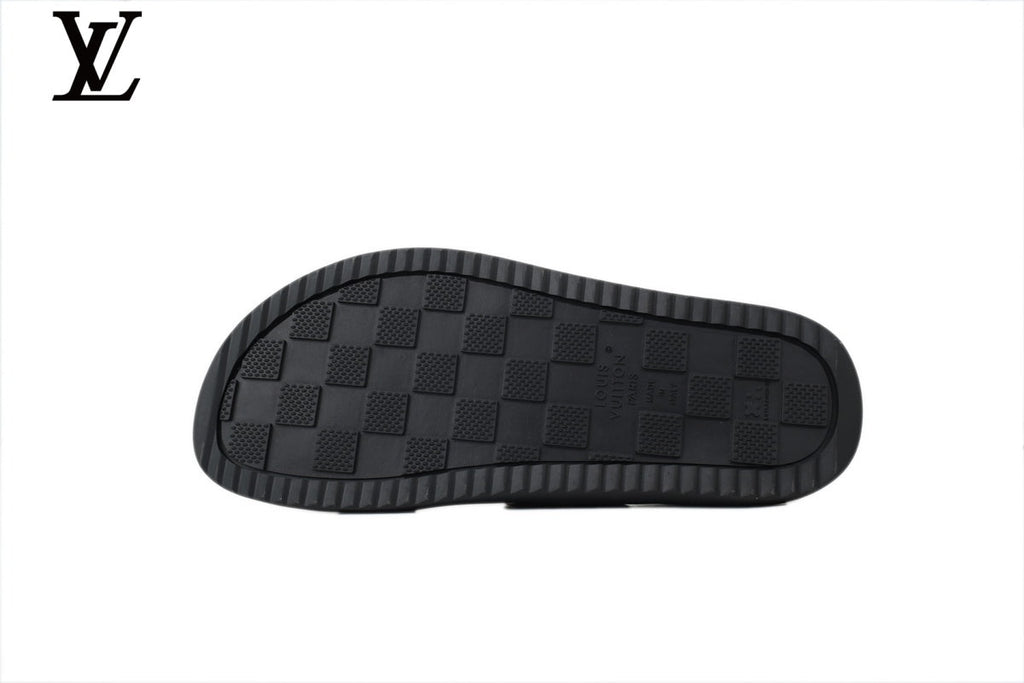 Louis Vuitton Monogram Slide Sandal in Caramel Brown with Gold Buckle and Double Strap