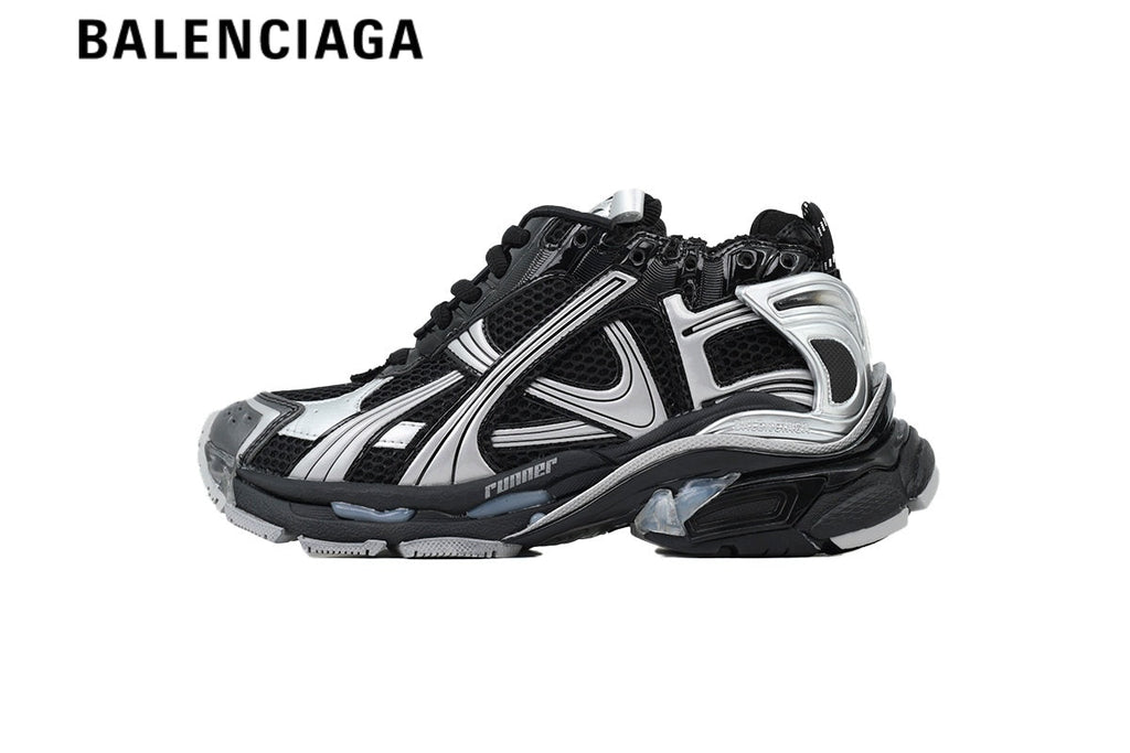 Balenciaga Runner men's shoes  women sneakers Black Silver