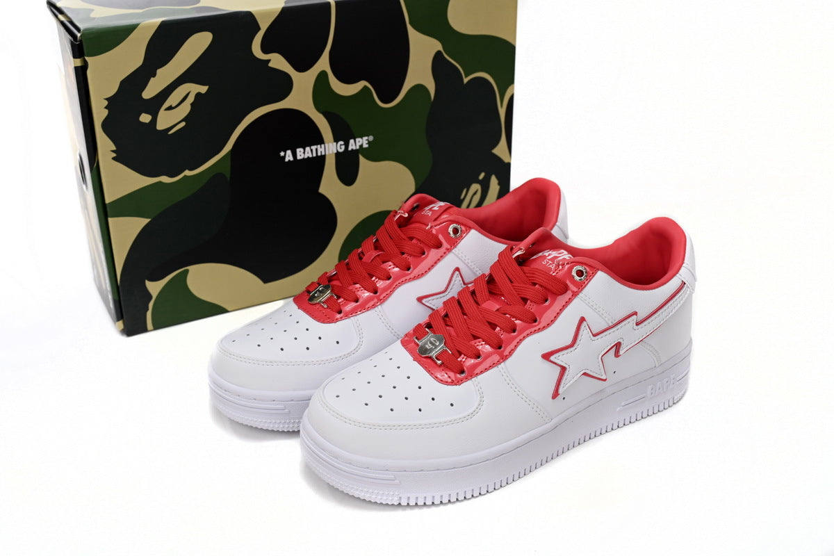 A BATHING APE BAPE STA White & Red Sneakers | Women's & Men's Skate-Inspired Shoes