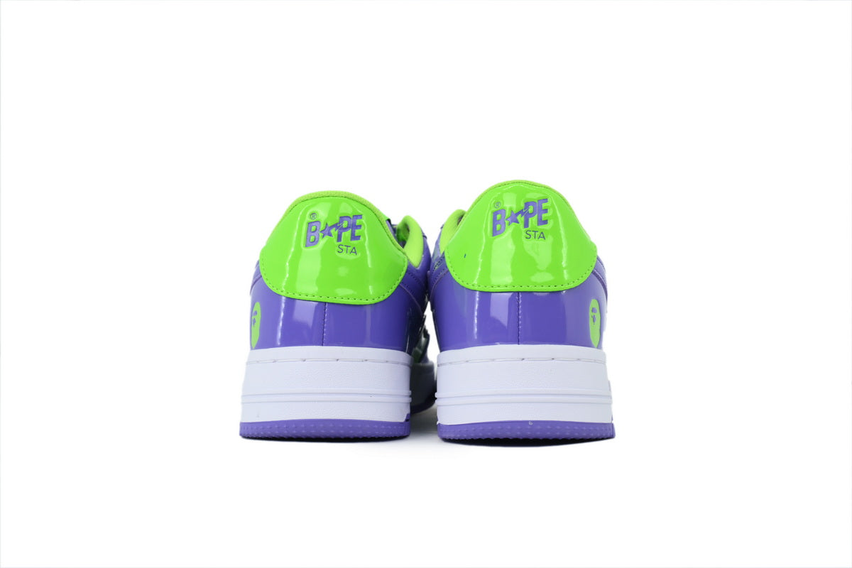 A BATHING APE BAPE STA Glossy Purple & Neon Green Sneakers | Women's & Men's Skate-Inspired Shoes