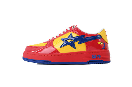 A BATHING APE BAPE STA Glossy Red, Yellow & Blue Eye-Graphic Sneakers | Women's & Men's Skate-Inspired Shoes