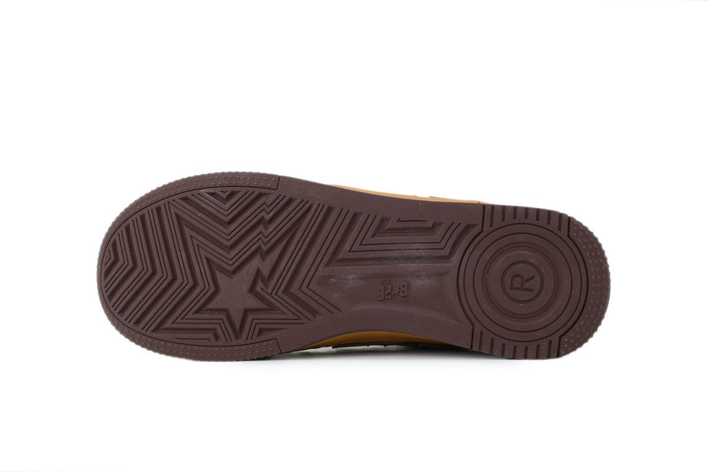 A BATHING APE BAPE STA Glossy Tan & Caramel Eye-Graphic Sneakers | Women's & Men's Skate-Inspired Shoes