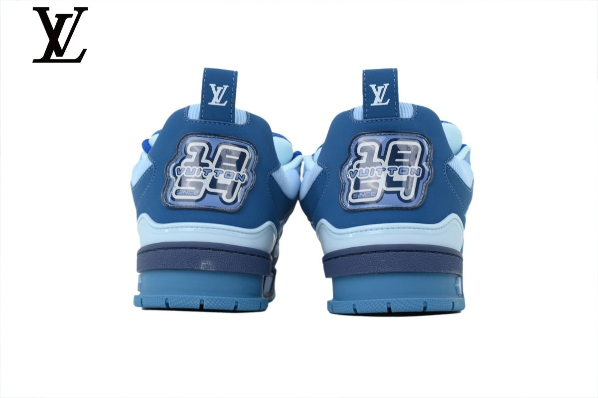 Louis Vuitton Trainer  shoes for man  women Sneaker – Light Blue & Dark Blue Mesh & Leather