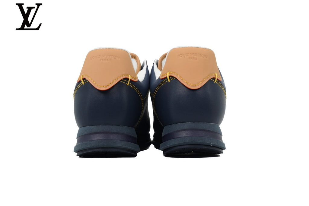 Louis Vuitton Low Top Sneaker in Navy Fabric and Leather Splicing with Two-Tone Logo