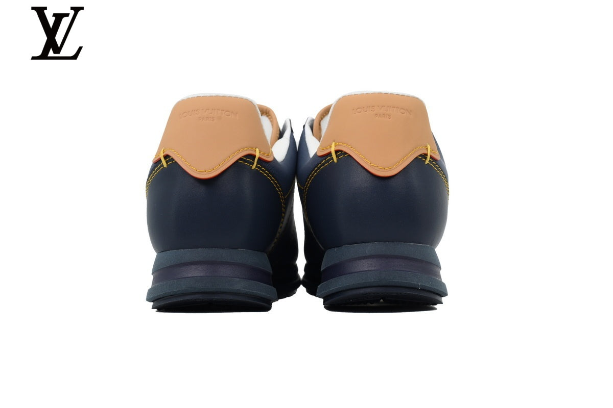 Louis Vuitton Low Top Sneaker in Navy Fabric and Leather Splicing with Two-Tone Logo