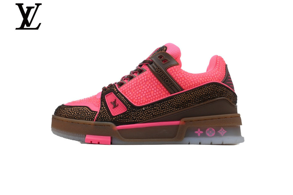 Louis Vuitton Trainer  shoes for man  women Sneaker – Pink & Brown Crystal