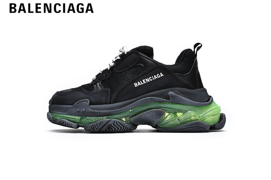 Balenciaga Triple S men's shoes  women sneakers — Black & Green, Clear Sole