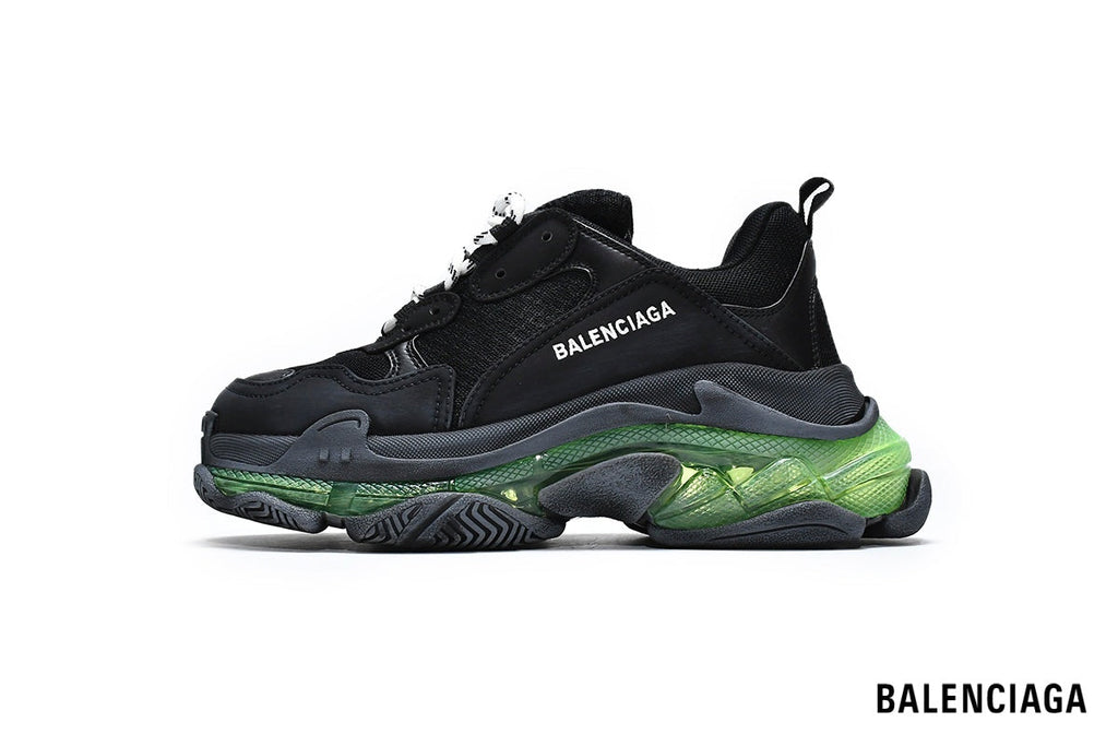 Balenciaga Triple S men's shoes  women sneakers – Black, Green & Clear Sole