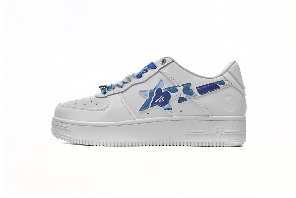 A BATHING APE BAPE STA White & Blue Camo Sneakers | Women's & Men's Skate-Inspired Shoes
