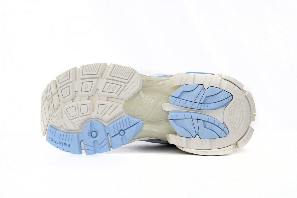 Balenciaga men's shoes Track Runner Sneaker – Distressed Low-Top White and Blue