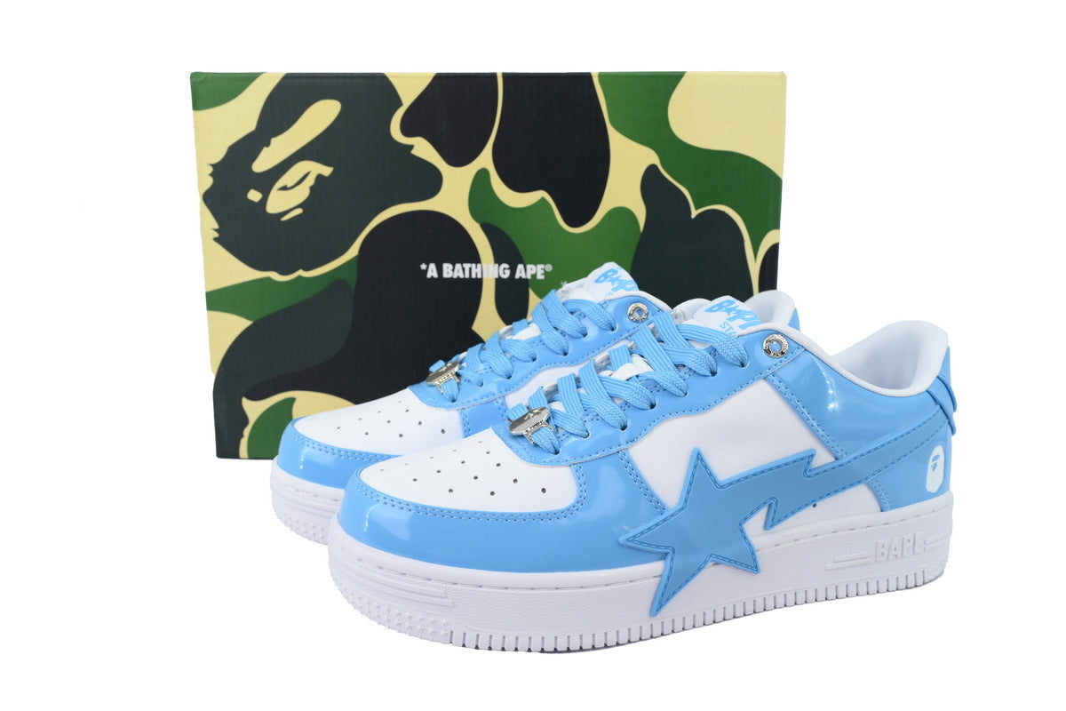 A BATHING APE BAPE STA Glossy Sky Blue & White Oversized-Star Sneakers | Women's & Men's Skate-Inspired Shoes