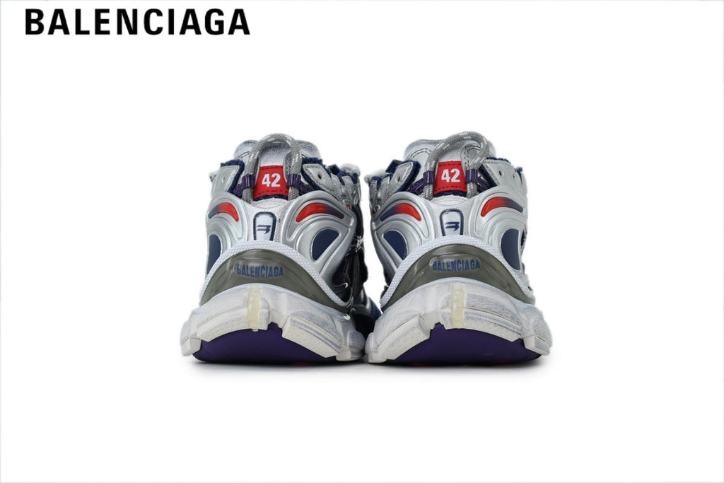 Balenciaga Runner Mid Sneaker — Navy Mesh, Silver, Red & Purple Synthetic Overlays