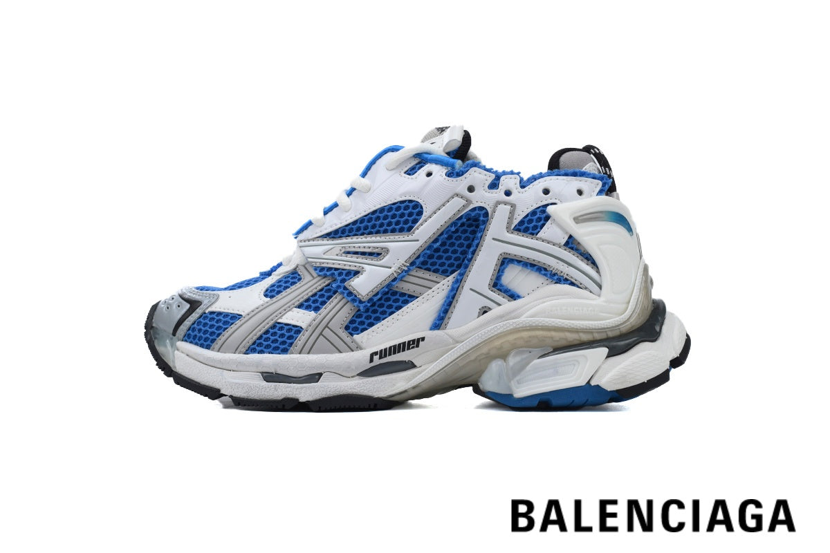 Balenciaga Runner men's shoes  women sneakers – White & Blue