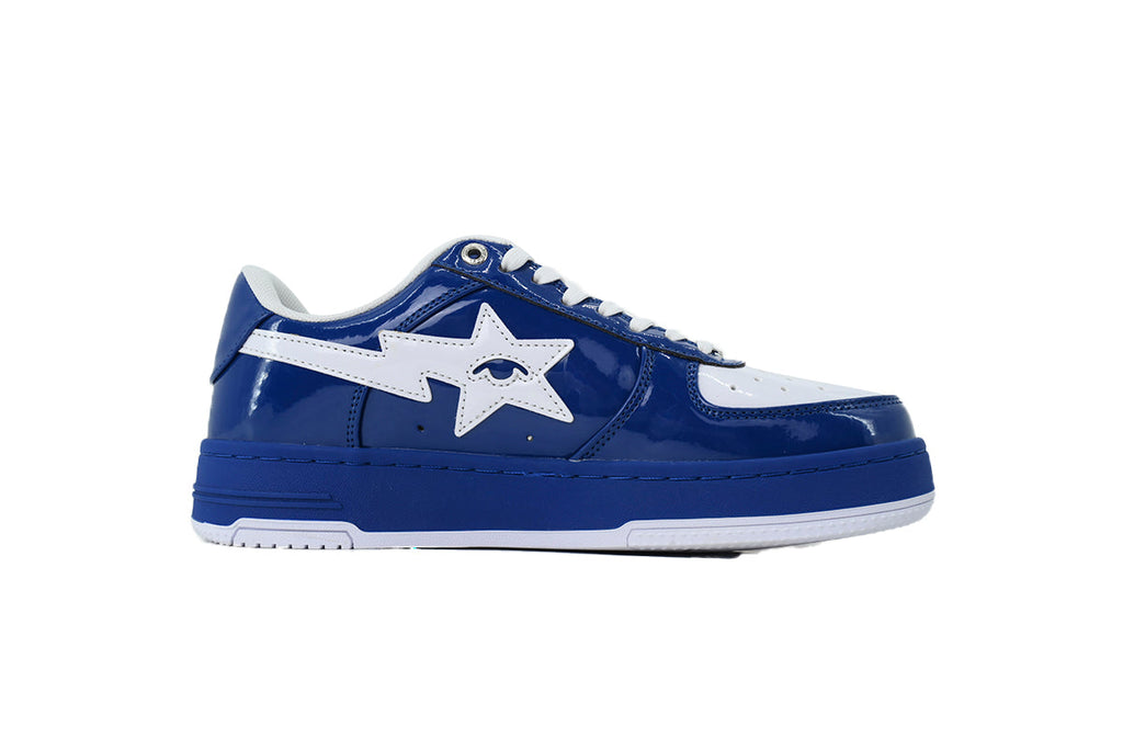 A BATHING APE BAPE STA Glossy Deep Blue & White Eye-Graphic Sneakers | Women's & Men's Skate-Inspired Shoes