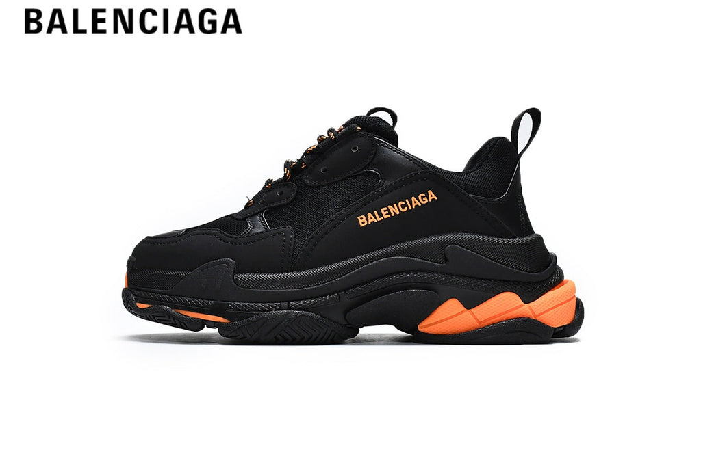 Balenciaga Triple S men's shoes  women sneakers — Black, Orange Logo