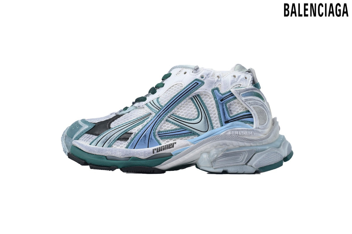 Balenciaga Runner men's shoes  women sneakers – White, Green & Blue