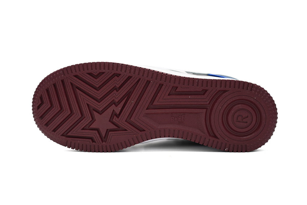 A BATHING APE BAPE STA Glossy Burgundy & Royal Blue Sneakers | Women's & Men's Skate-Inspired Shoes