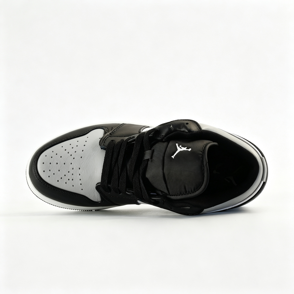 nike mens low top shoes Air Jordan 1 Low 'Black & Light Grey' – White Leather Low-Top Sneakers