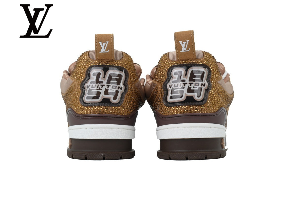Louis Vuitton shoes for man  women Skate Sneakers - Brown Rhinestone