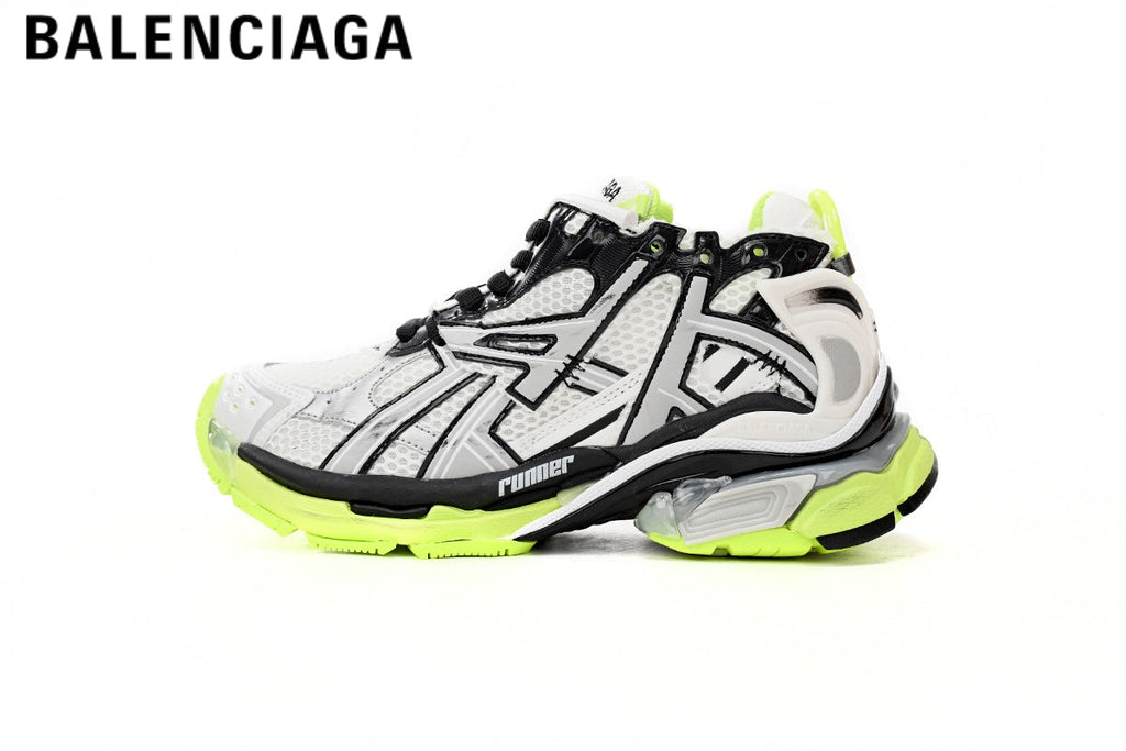 Balenciaga Runner men's shoes  women sneakers— White / Black / Fluorescent Green