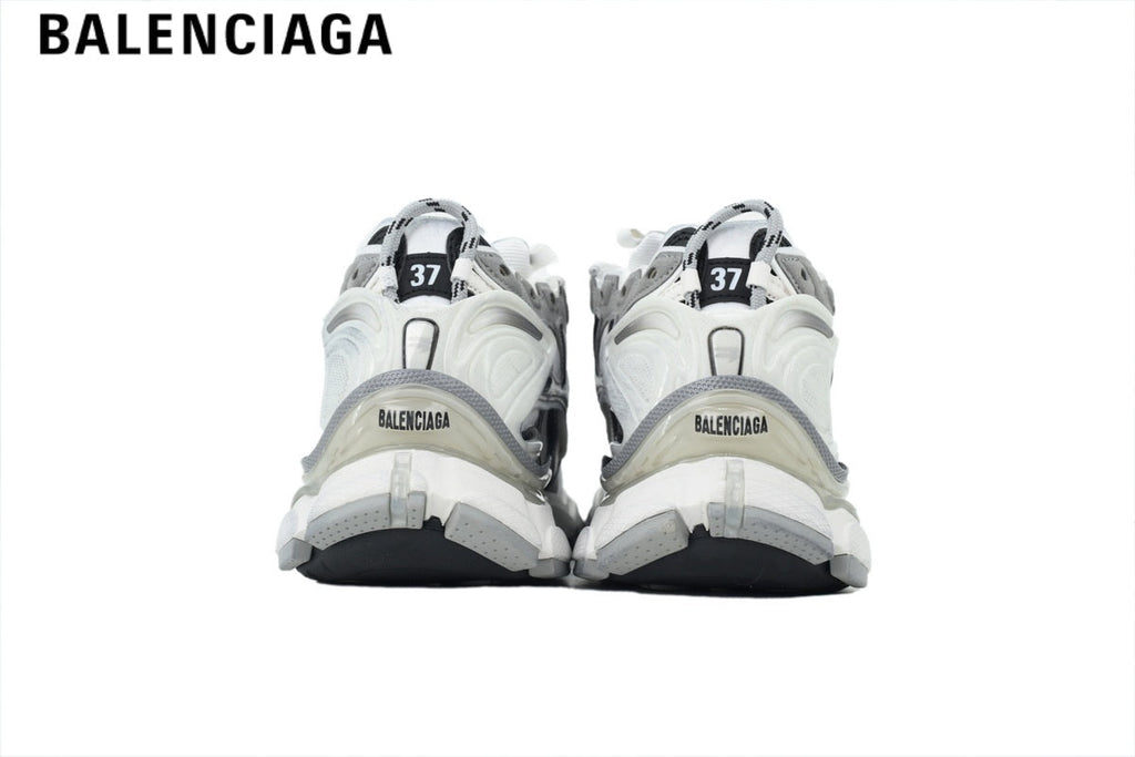 Balenciaga Runner Mid Sneaker — White Mesh, Black & Grey Synthetic Overlays
